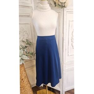 Talbots Blue Italian flannel A-line Faux Wrap Timeless Midi Skirt